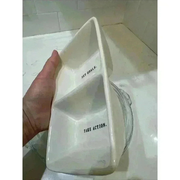 Rae Dunn SET GOALS TAKE ACTION Divided Serving Dish Artisan Magenta 8x5 - Picture 4 of 11